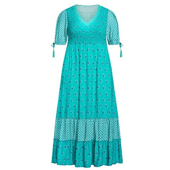BOHO ☆ GYPSY ☆ TEAL ☆  TASSLE TRIM ☆ MAXI DRESS ☆ 3x [22/24] ☆ NWT - Picture 3 of 12